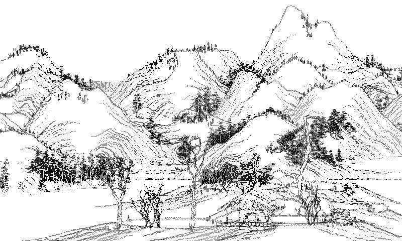Randomly generated Chinese landscape artwork inspired by Shan Shui